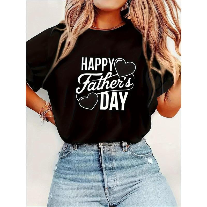 Happy Father'S Day Heart Pattern Black T-Shirt