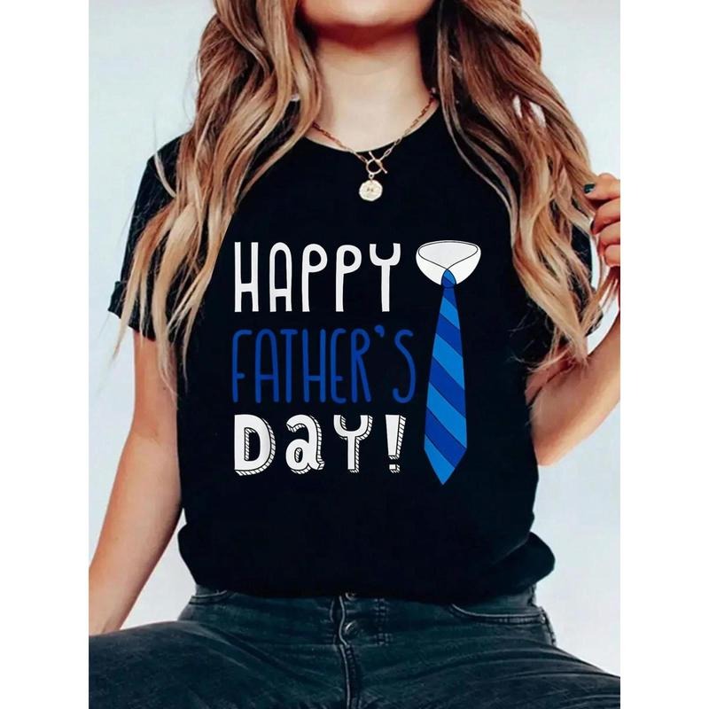 Happy Father'S Day T-Shirt Women T Shirt, Short Sleeve Round Neck Casual Top for Summer & Spring, Women'S Clothing...