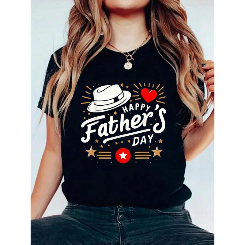 Happy Father'S Day, Fathers Day For Dad 2025 Women T Shirt, Short Sleeve Round Neck Casual Top For Summer & Spring,...