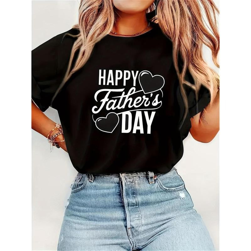 Happy Father's Day Heart Pattern Black T-Shirt