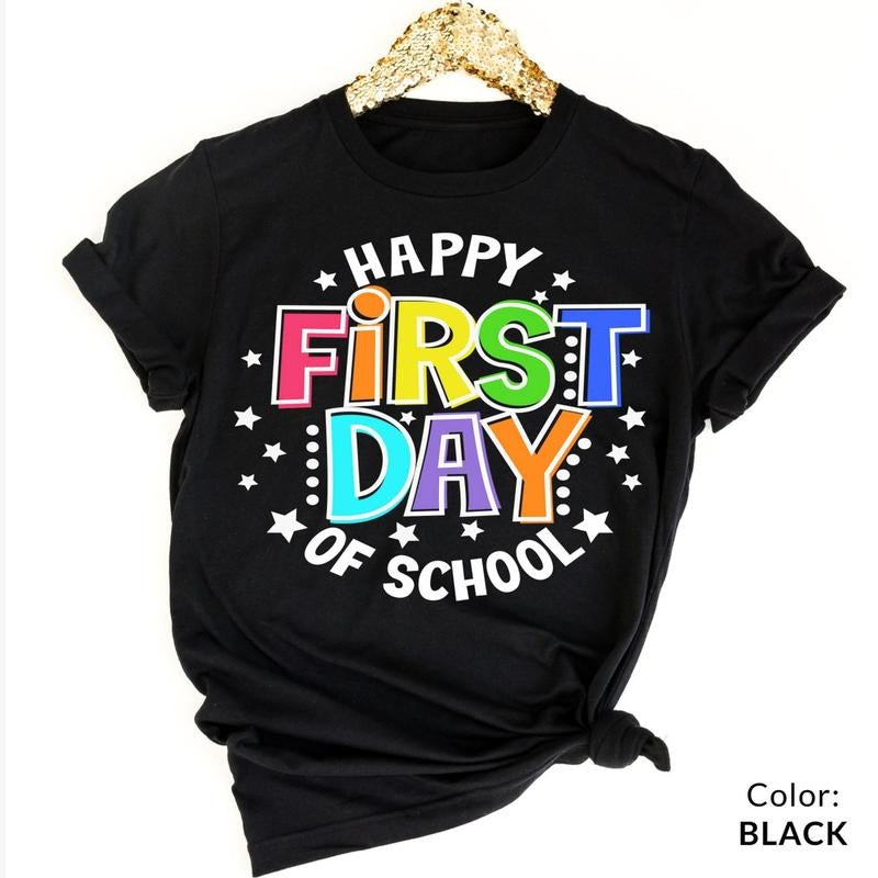 Happy First Day of School Teacher Shirt, Back to School Shirt for Teachers Hoodie, Sweatshirt | UrbanDripWear.com