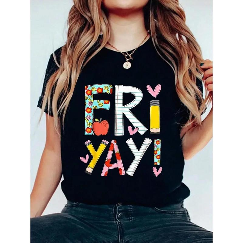 Happy Friday Funny Weekend Teacher Back To T-Shirt, Floral Print, Round Neck, Short Sleeves,  Summer Top style 02 Hoodie,...