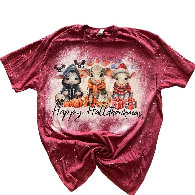 Happy Hallothankmas Bleached Shirt Hoodie, Sweatshirt | UrbanDripWear.com