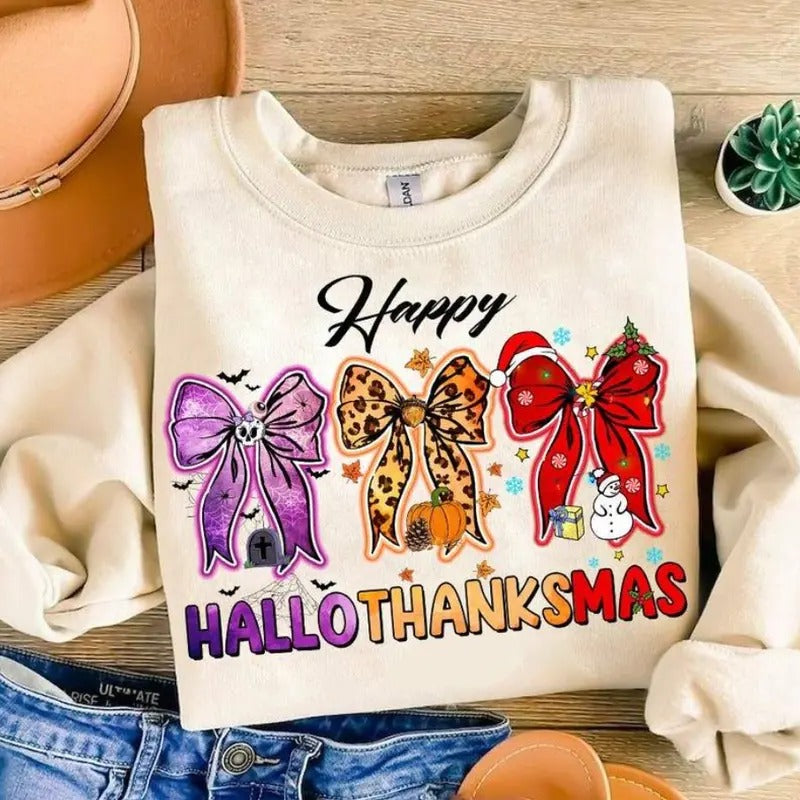 Happy Hallothanksmas Coquette Bow Shirt - Sweatshirt