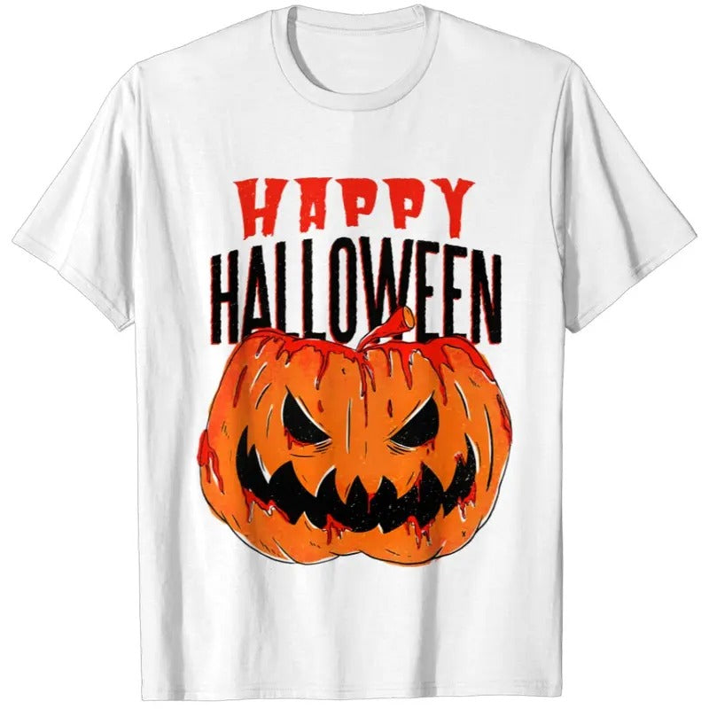 Happy Halloween T-Shirt, Unisex Cotton Graphic Shirts, Crew Neck, T-shirt for Men and Women, Funny Halloween Pumpkin Tee...