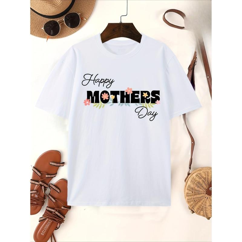 [ Happy Mother's Day ] Series Pattern Letter T-shirt - Casual Short Sleeve Round Neck T-shirt, Single-sided Printed...