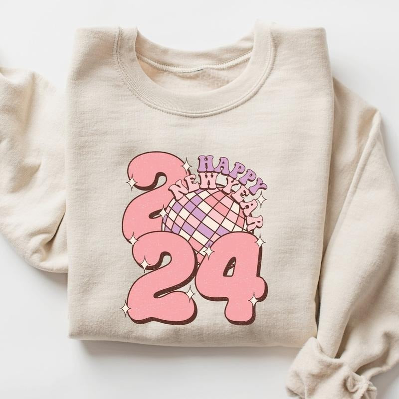 Happy New Year 2024 Sweatshirt - Retro Christmas Sweatshirt For Women T-Shirts, Hoodie | UrbanDripWear.com