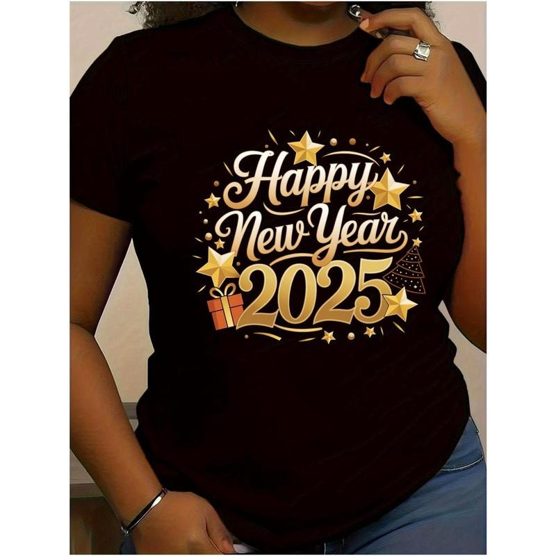Happy New Year 2025" Festive Black T-Shirt