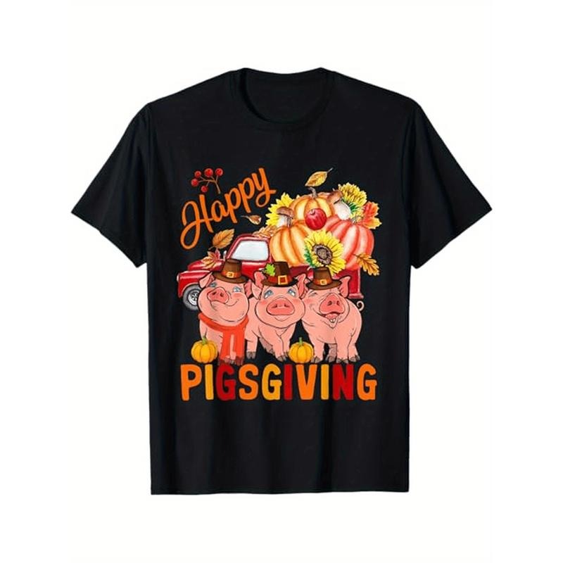 Happy Pigsgiving Three Pigs Pickup Truck Carrying Pumpkins T-Shirt Halloween Thanksgiving Christmas Gifts for Men Women...