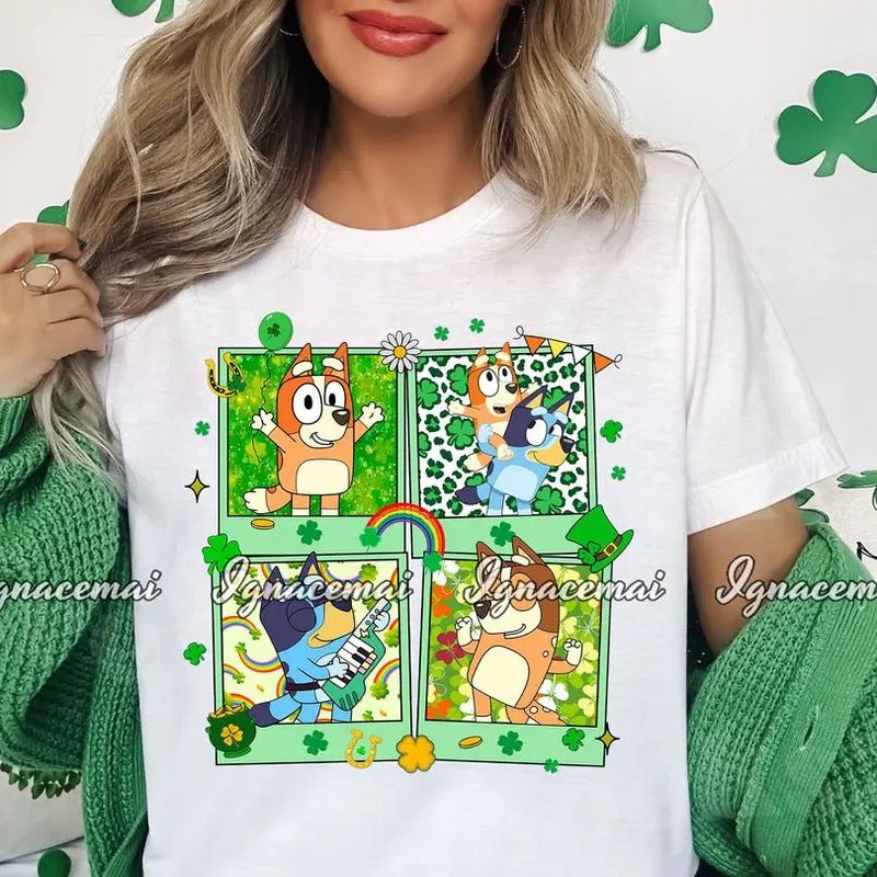 Happy St. Patrick's Day Shirt, Blue Puppy T-shirt, Family Matching Outfit, Saint Patty's Day, Lucky Vibes,Irish Day...