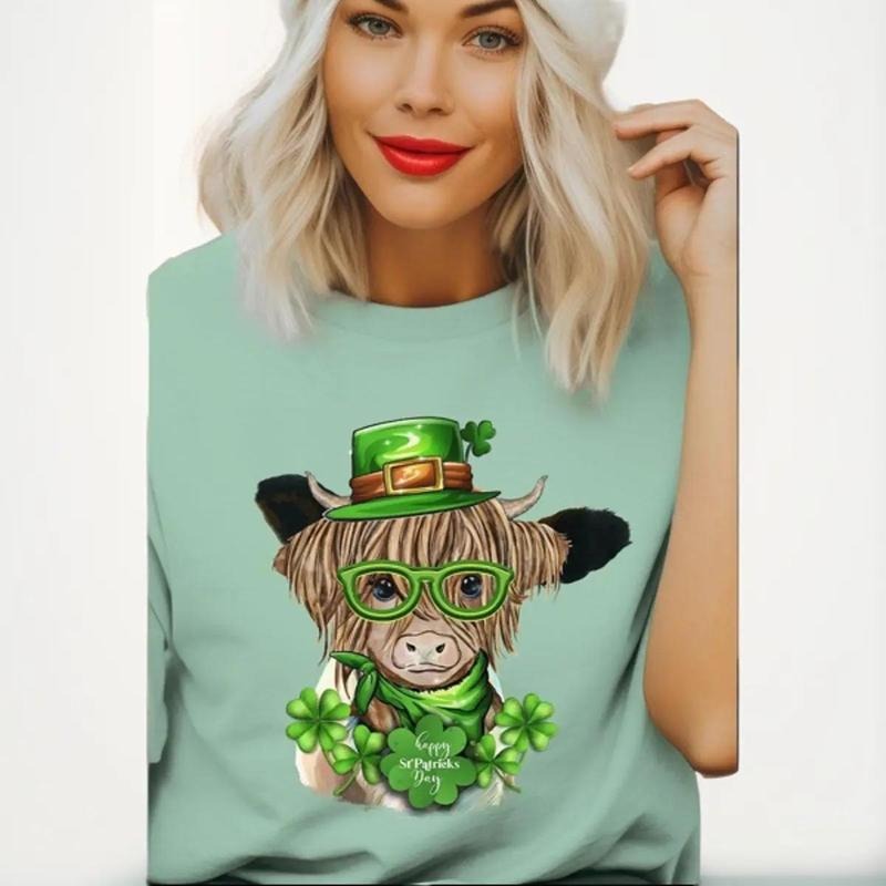 Happy St. Patrick's Day Highland Cow Short Sleeve Relaxed Fit T-Shirt Hoodie, Sweatshirt | UrbanDripWear.com