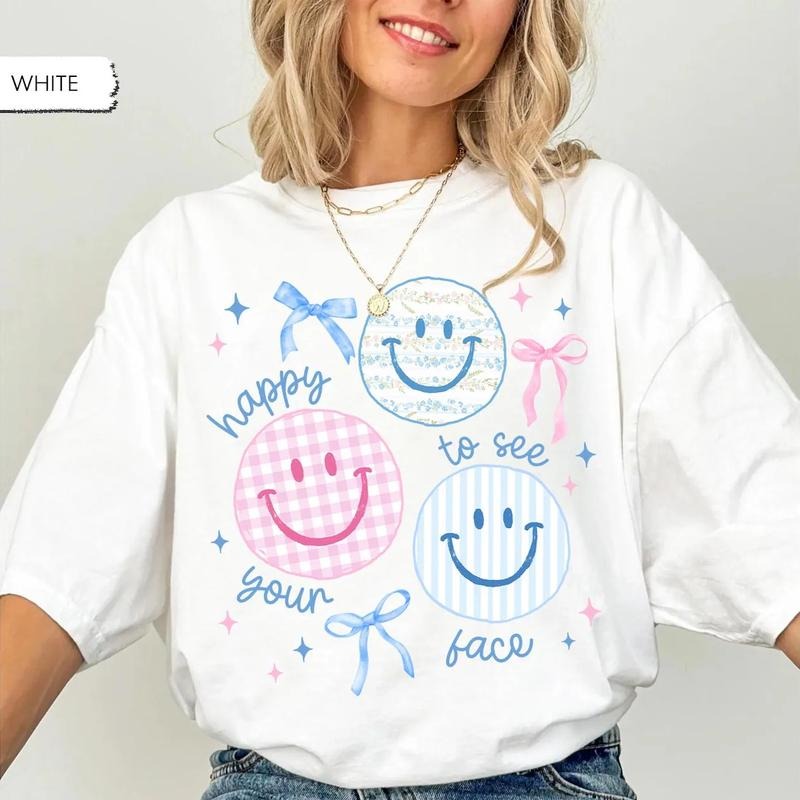 Happy To See Your Face Shirt, Cute Preppy Teacher Back To School Tee, Smiley Face Teacher Shirt, First Day of School...