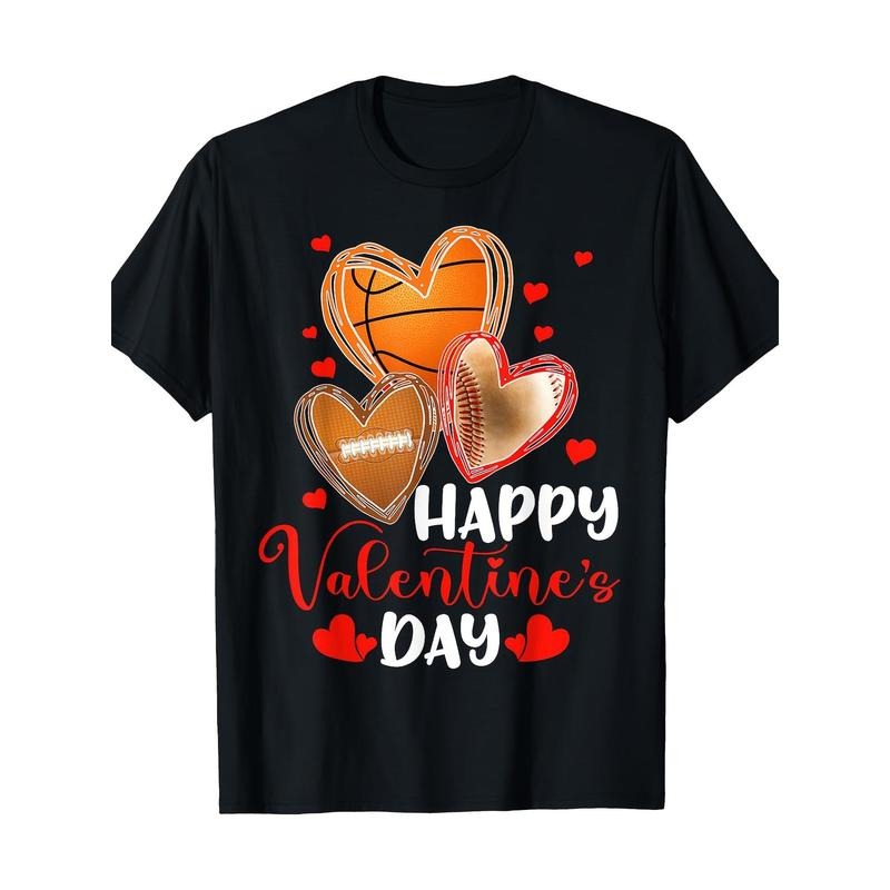Happy Valentine's Day Basketball Baseball Football T-Shirt-100%cotton-220g made in usa Hoodie, Sweatshirt | UrbanDripWear.com