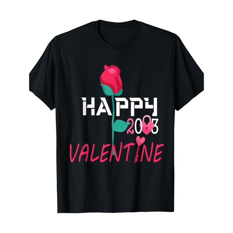 Happy Valentine's Day Men's T-Shirt - 100% Cotton, Casual Fit with Geometric Print, Short Sleeve, Round Neck