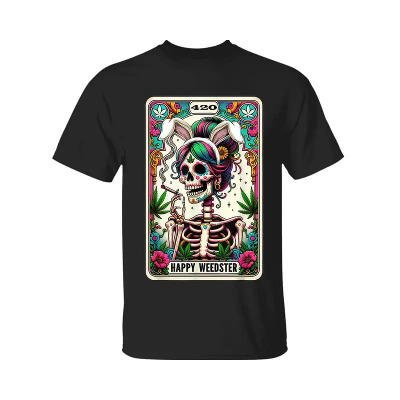 Happy Weedster 420 Easter Skeleton Smoking Weed Tarot Card T-Shirt, Eater SHirt, Graphic Tee For Men, For Women Hoodie,...