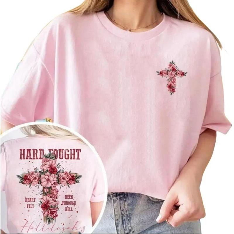 Hard Fought Hallelujah Tshirt Pure Cotton Fabric Casual Streetstyle Crew Neck Short Sleeve T-Shirt Trendy Tops for Women...