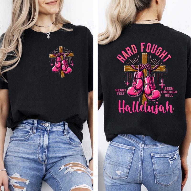 Hard Fought Heart Felt Been Through Hell Hallelujah 2 Sided T-Shirt, Graphic Tees for Unisex Cotton Fabric Casual Crew...