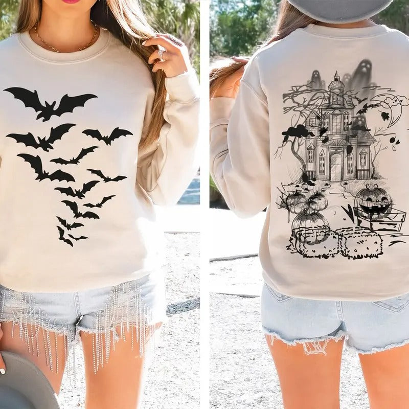 Haunted House   Shirt ,Halloween Sweatshirt,Halloween Party Bats Crewneck,Spooky Season Hoodie | UrbanDripWear.com