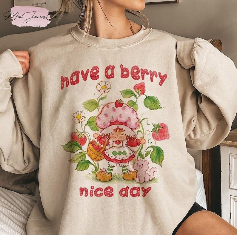 Have A Berry Nice Day Vintage Strawberry Crewneck Sweatshirt T-Shirts, Hoodie | UrbanDripWear.com
