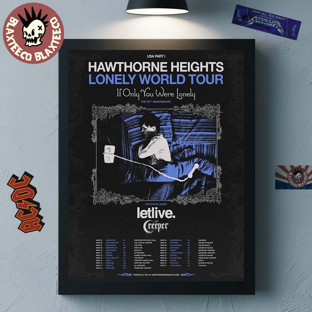 Hawthorne Heights Lonely World Tour 2026 If Only You Were Lonely The 20 Anniversary North American City Dates Home Decor Poster Canvas
