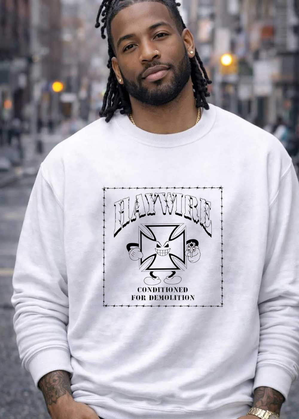 Haywire Conditioned for Demolition Cross Cartoon Gun T-Shirt
