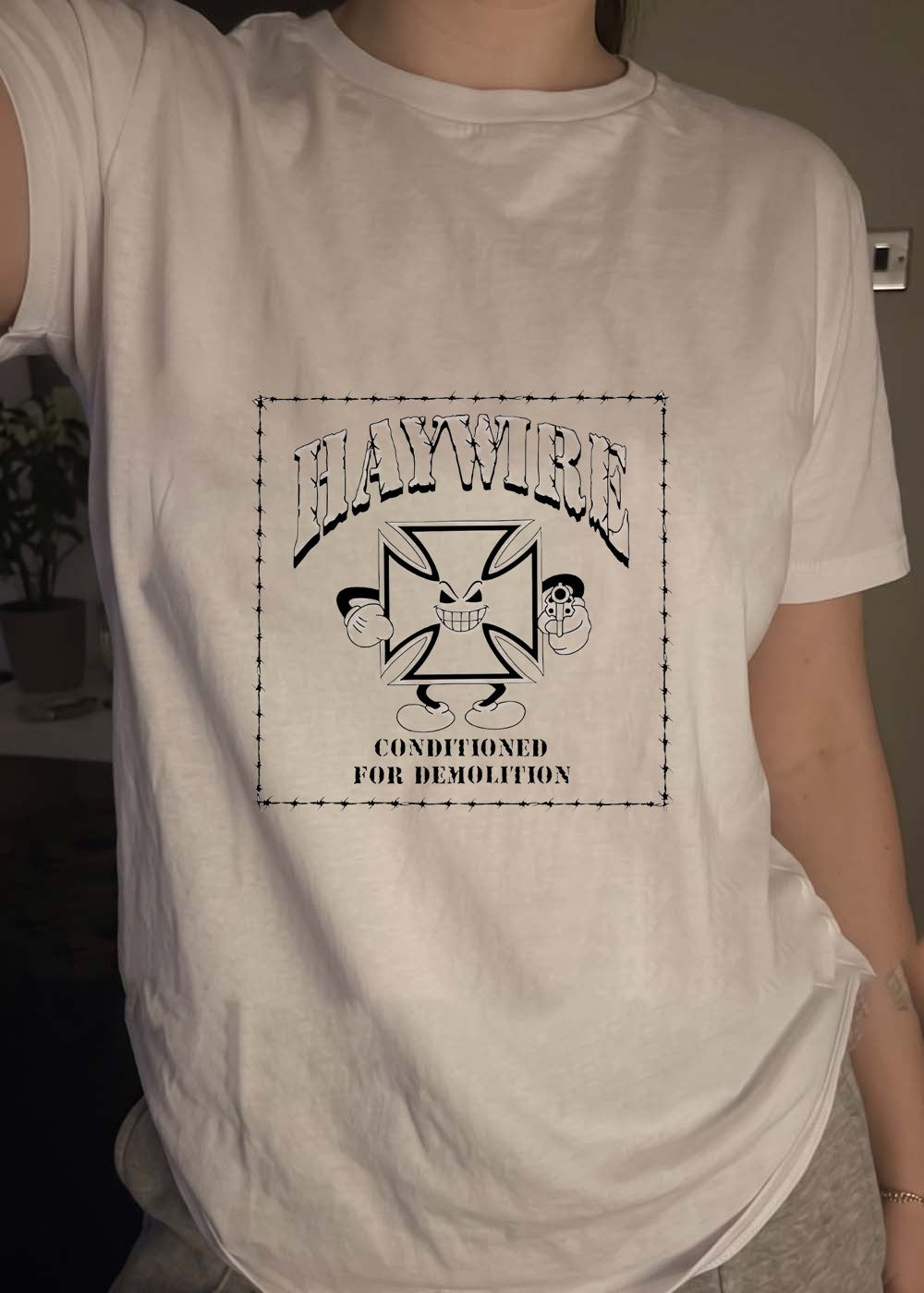 Haywire Conditioned for Demolition Cross Cartoon Gun T-Shirt
