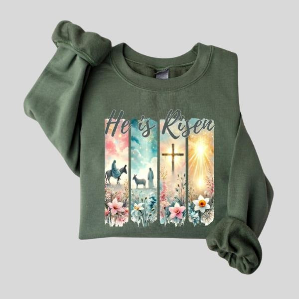 He Is Risen Sweatshirt, Vintage Easter Jesus, Unisex Sweater T-Shirts, Hoodie | UrbanDripWear.com