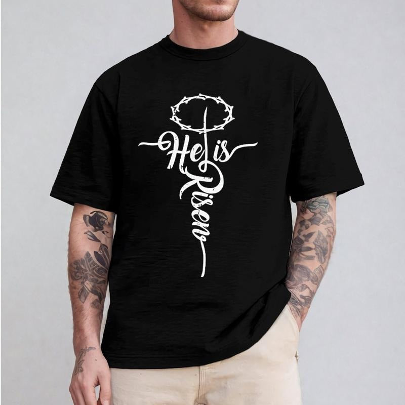 He Is Risen Tee Pure Cotton Fabric Casual Streetstyle Crew Neck Short Sleeve T-Shirt Trendy Tops for Unisex Hoodie,...