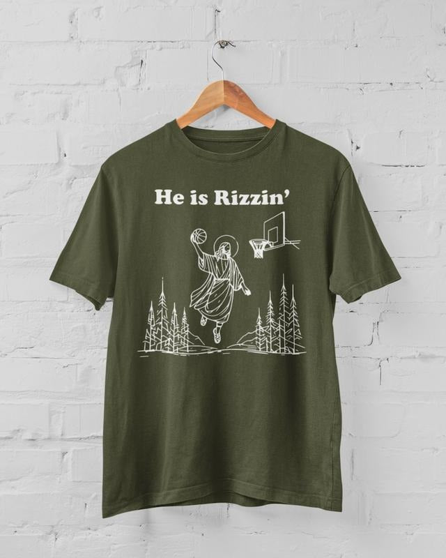 He Is Rizzin Shirt Jesus Funny Christian, Basketball Meme Jesus He Is Rizzen  T-shirt, sweater and Hoodie Sweatshirt