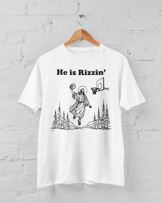 He Is Rizzin Shirt Jesus Funny Christian, Basketball Meme Jesus He Is Rizzen  T-shirt, sweater and Hoodie