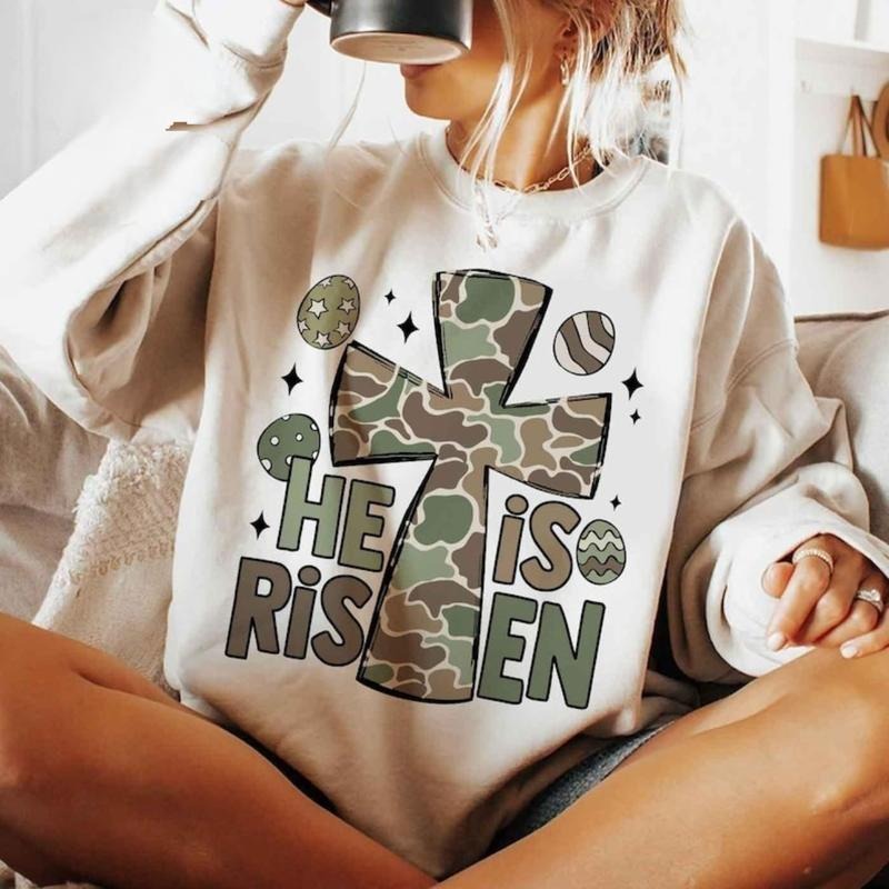 He is Risen Camo Cross Easter Sweatshirt, Christian Tee, He Is Risen Jesus Easter Shirt, Happy Easter Gift Hoodie