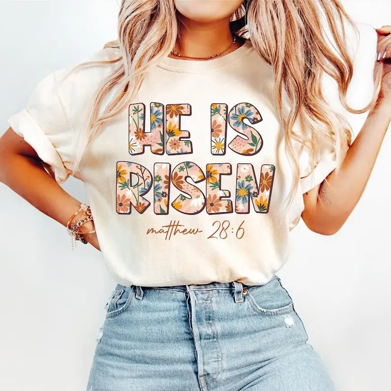 He is Risen Shirt, Christian Easter Shirt, Floral Shirt, Boho Christian Shirt, Trendy Easter Shirts, Womens Easter Shirt,...