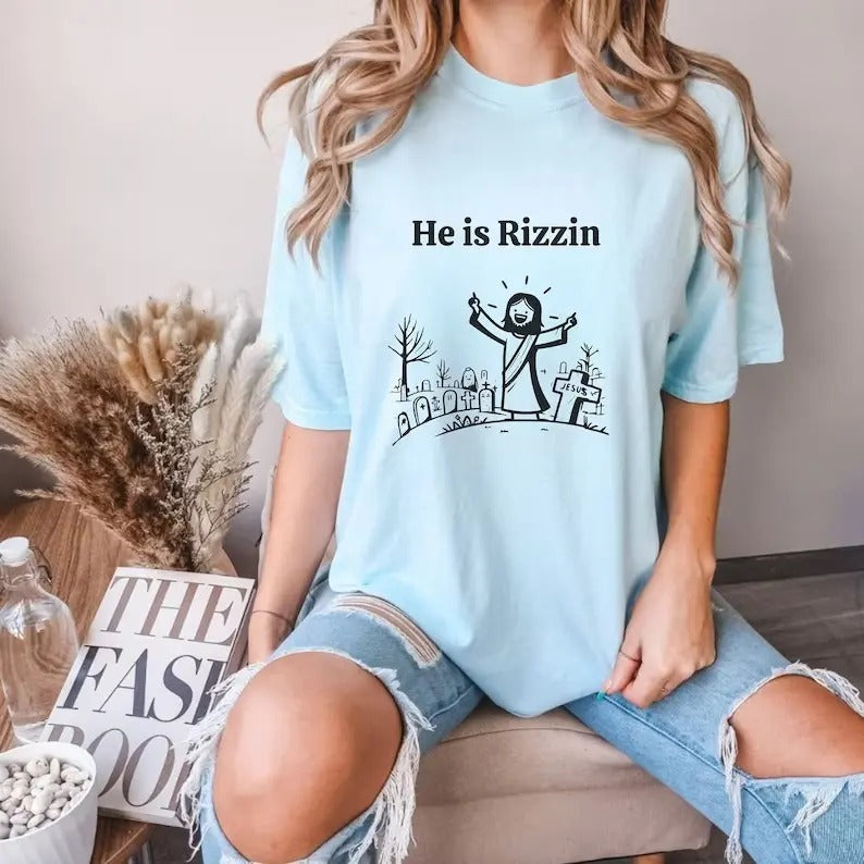 He is Rizzin - Funny Easter Jesus Shirt - Unisex Cotton Graphic T-shirt Hoodie, Sweatshirt | UrbanDripWear.com