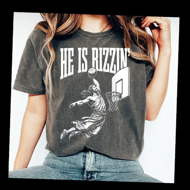 He is Rizzin Funny Jesus Basketball Meme T-shirtstyle{n002}2 T-Shirts, Hoodie, Sweatshirt | UrbanDripWear.com