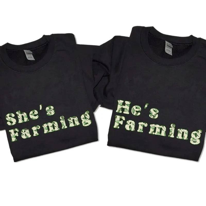 He's Farming - She's Farming Watercolor Tropical Pattern Unisex Crewneck Sweatshirt T-Shirts, Hoodie | UrbanDripWear.com