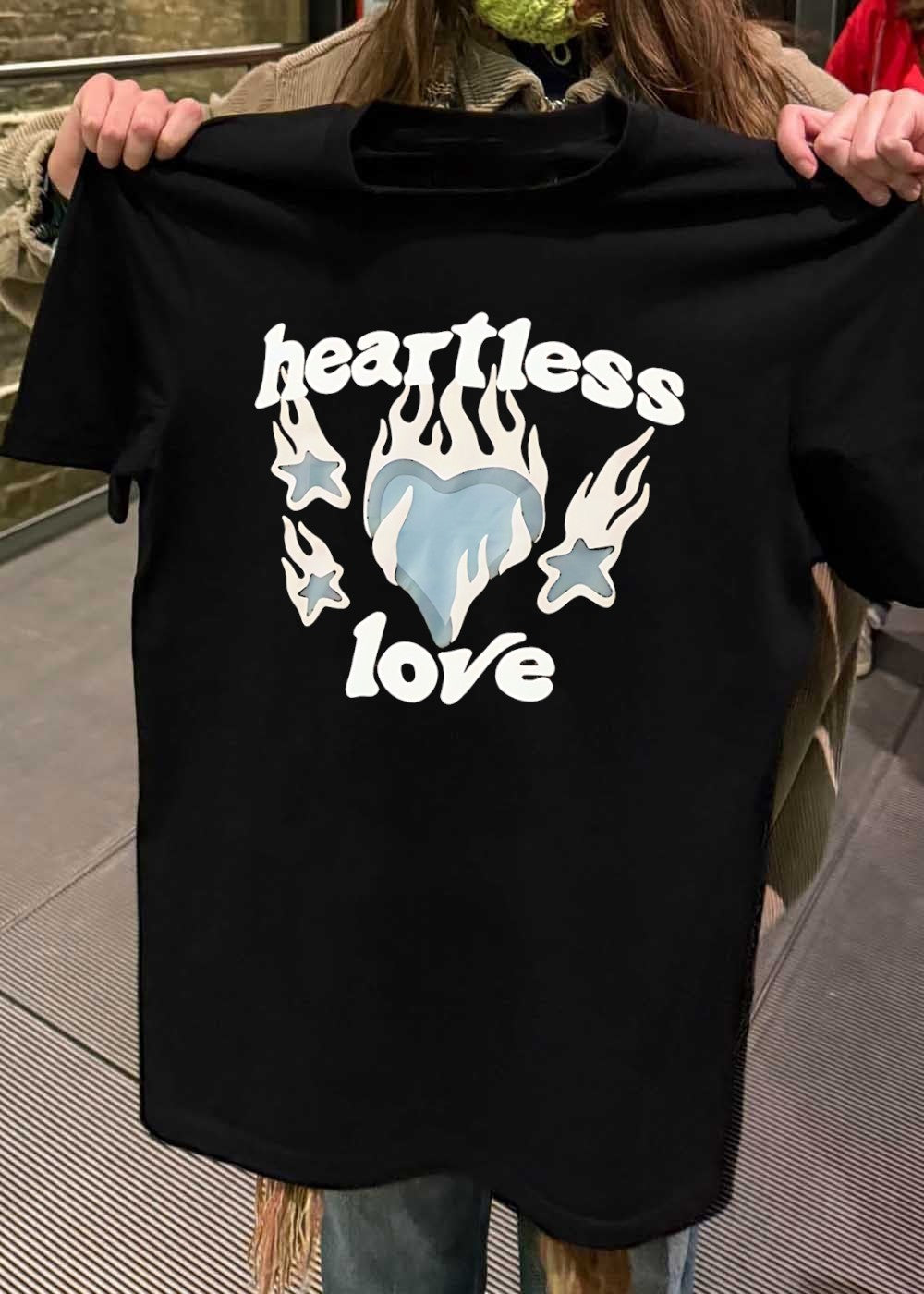 Heartless Love Flaming Heart and Stars Graphic Unisex T-Shirt
