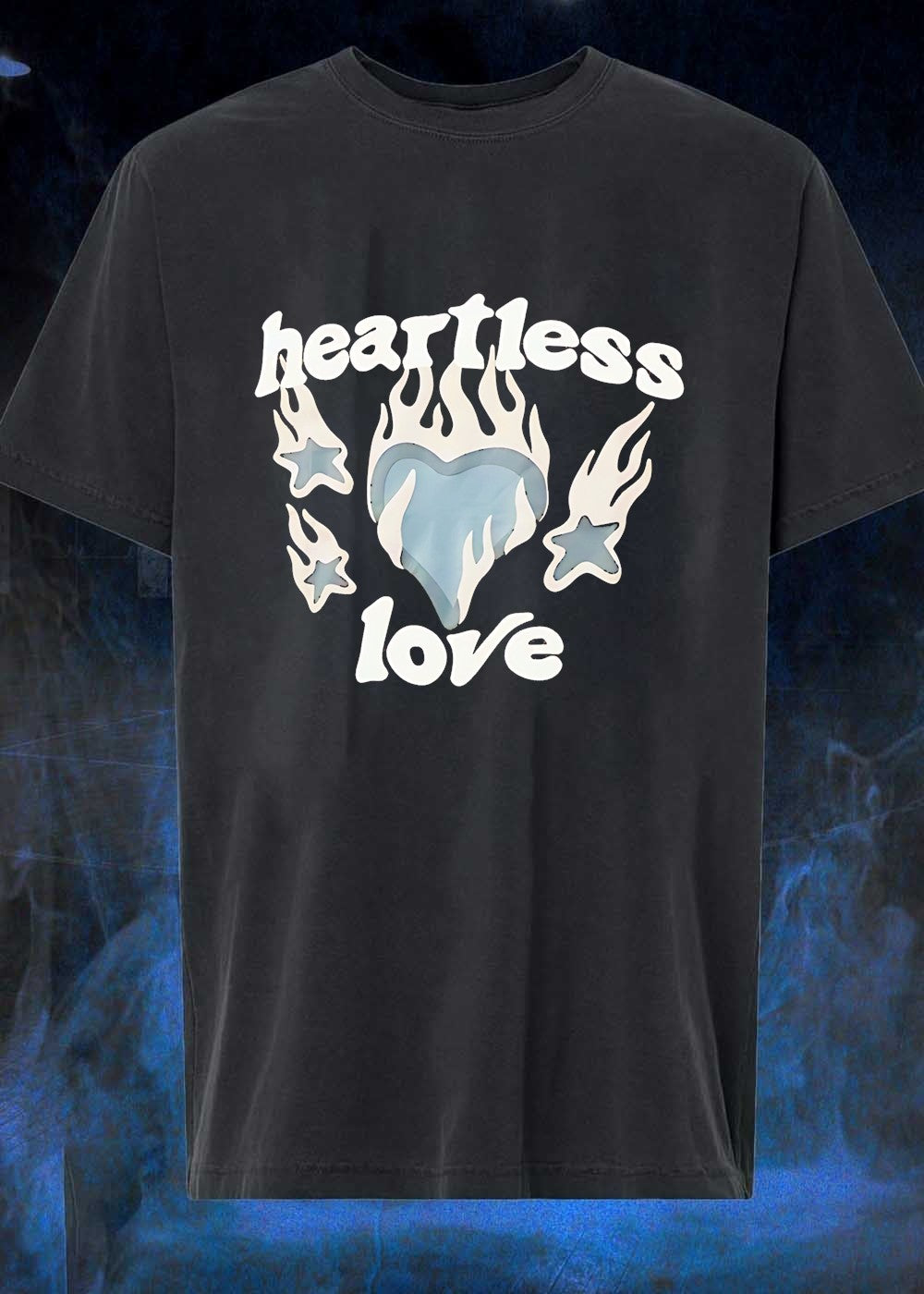 Heartless Love Flaming Heart and Stars Graphic Unisex T-Shirt