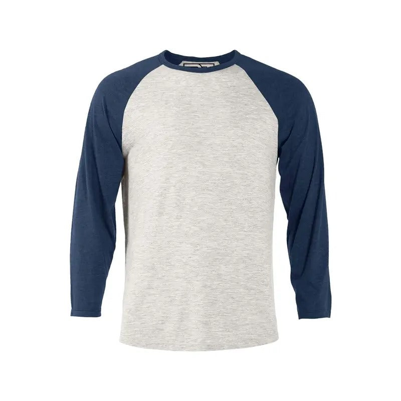 Heather Raglan T-Shirt - Oatmeal & Navy Hoodie, Sweatshirt | UrbanDripWear.com