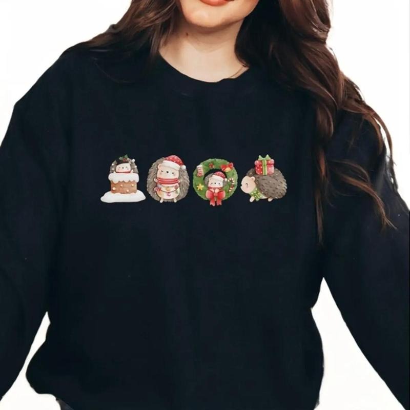 Hedgehog Christmas Sweatshirt, Winter Sweatshirt for Women T-Shirts, Hoodie | UrbanDripWear.com