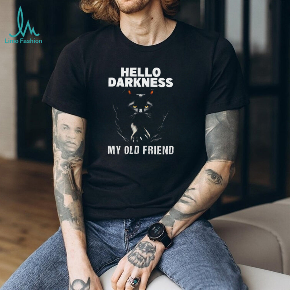 Hello Darkness My Old Friend Black Cat Peeking Graphic T Shirt