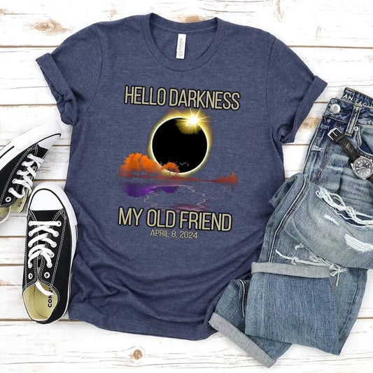 Hello Darkness My Old Friend T-shirt, Solar Eclipse Shirt, April 8 2024 Shirt, Eclipse Event 2024 Shirt