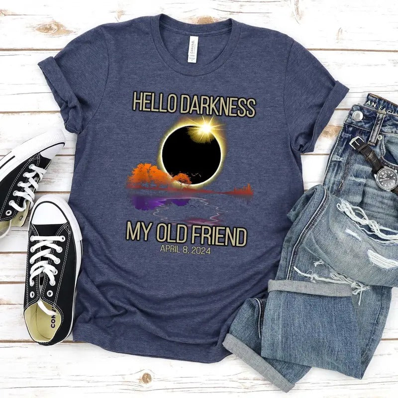 Hello Darkness My Old Friend T-shirt, Solar Eclipse Shirt, April 8 2024 Shirt, Eclipse Event 2024 Shirt, Astronomy Lover...