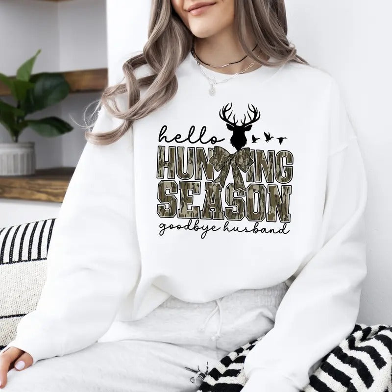 Hello Hunting Season, Goodbye Husband unisex Crewneck Sweatshirt T-Shirts, Hoodie | UrbanDripWear.com
