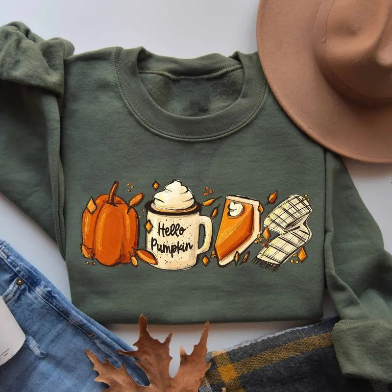 Hello Pumpkin Sweatshirt, Pumpkin Pies Sweater, Fall Sweatshirt, Fall Latte Shirt, Pumpkin Fall, Pumpkin Thanksgiving...
