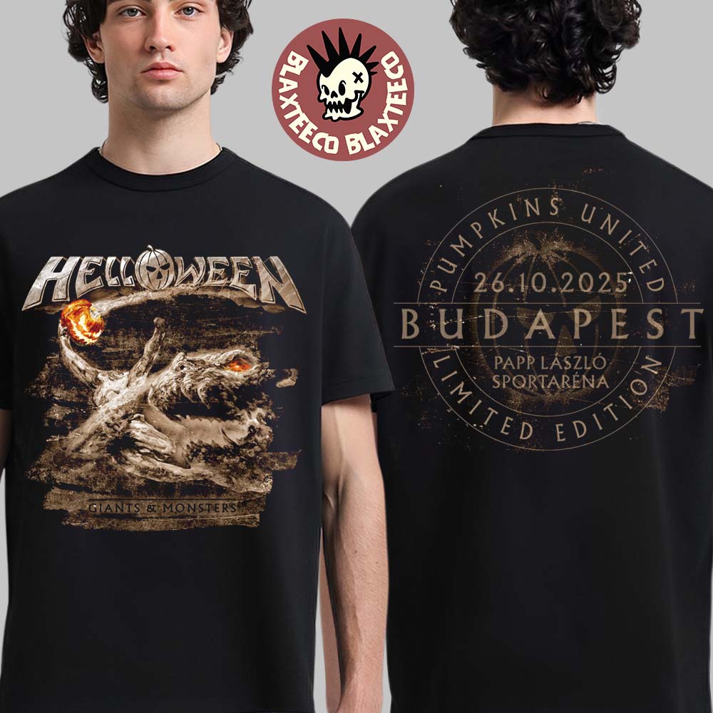 Helloween Giants And Monsters Tour 2025 Vintage Orange Pumpkin Budapest At Pappa Laszlo Sportarena On November 26 2025 T-Shirt