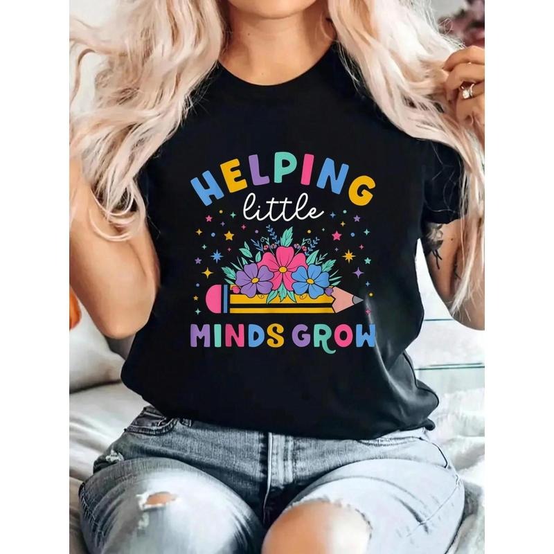 Helping Little Minds Grow Flower Elementary Teacher T-Shirt 100%, Breathable & Comfort Fit, Short Sleeve Crew Neck Top...