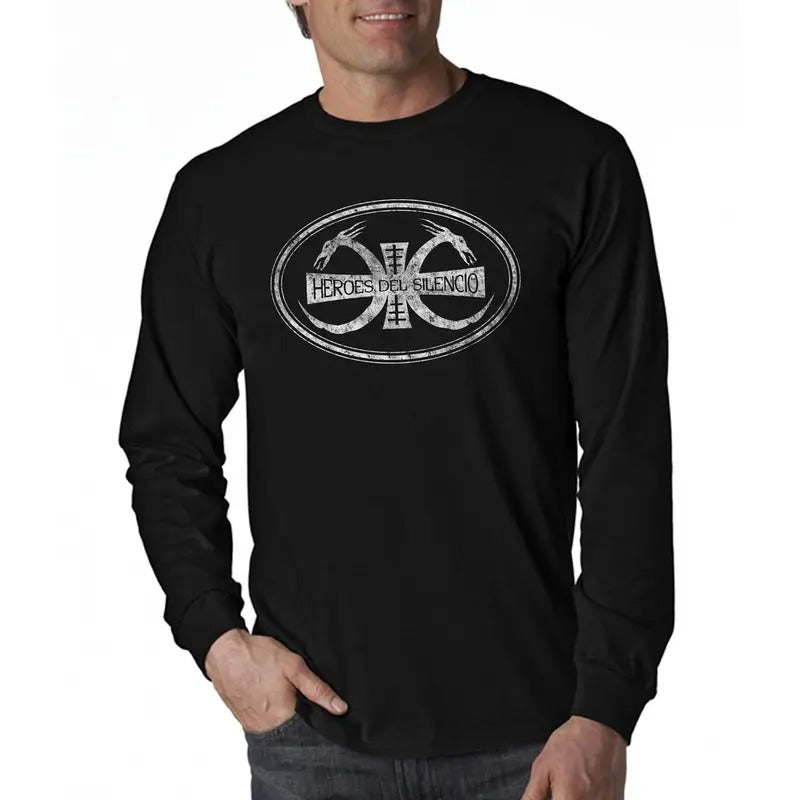 Heroes Del Silencio Bunbury Distressed Logo B Long Sleeve T-Shirt Casual Classic Hoodie, Sweatshirt | UrbanDripWear.com
