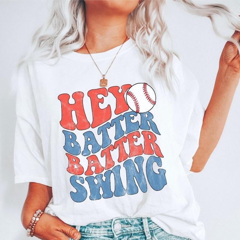 Hey Batter Batter Swing Tshirt, Baseball Mom Shirt, Baseball Game Tee, Ballpark Shirt,Gift, Basseball Season Tee,...