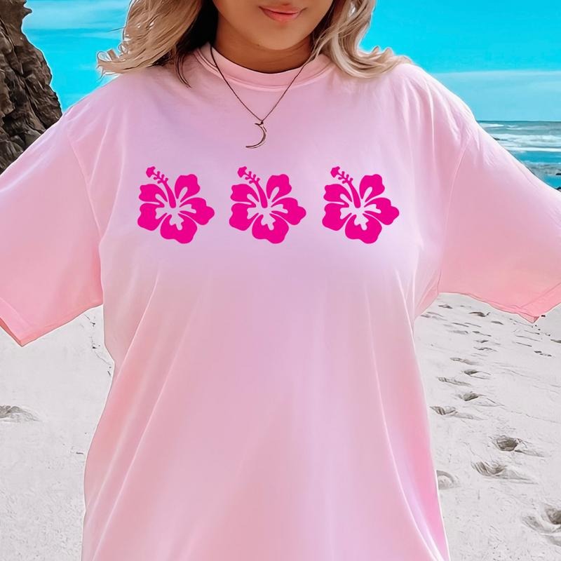 Hibiscus Flower Shirt, Summer Vacation Shirt, Beachy Tshirt, Trendy Shirt, Preppy Clothes, Oversized Tee, Indie Retro,...