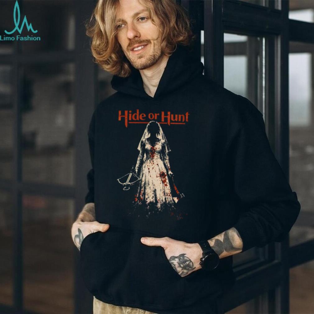 “Hide or Hunt” Horror Movie Inspired Blood Splatter Bride T Shirt